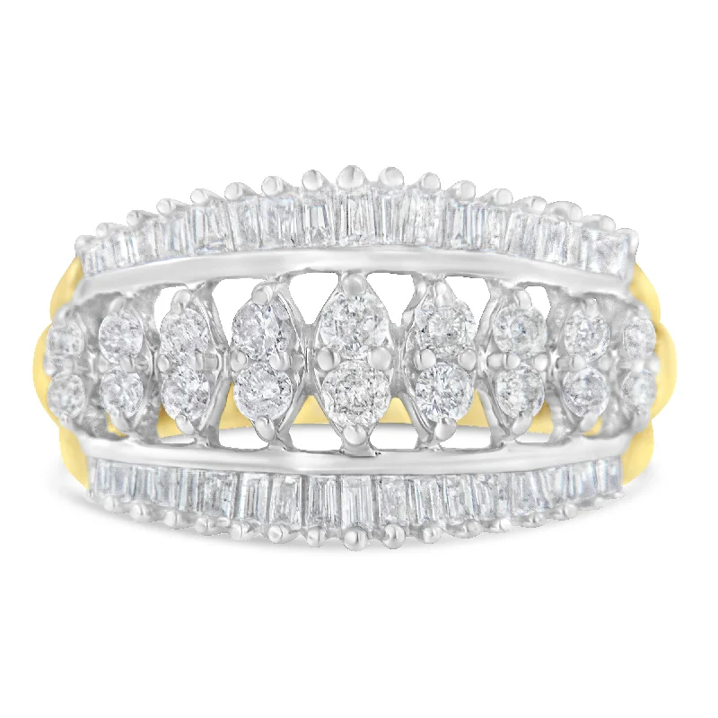 women’s platinum wedding rings with emerald accents-10KT Two-Tone Gold Diamond Cluster Band