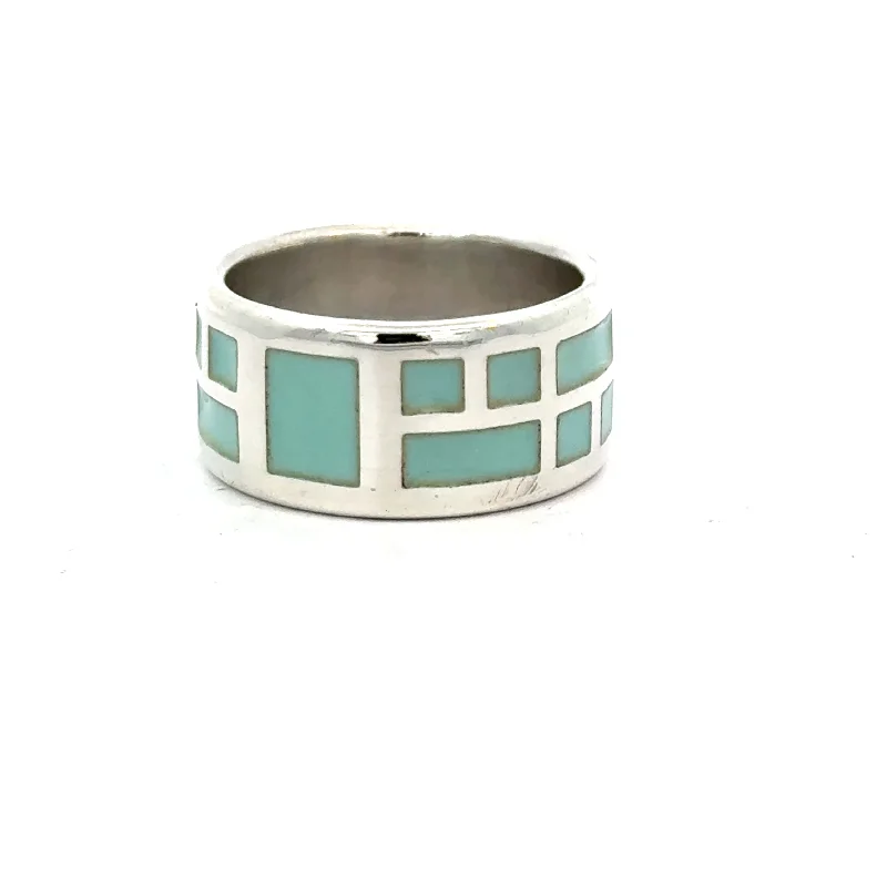 simple engagement rings for men with diamonds-10mm Geometric Pattern Enamel Ring