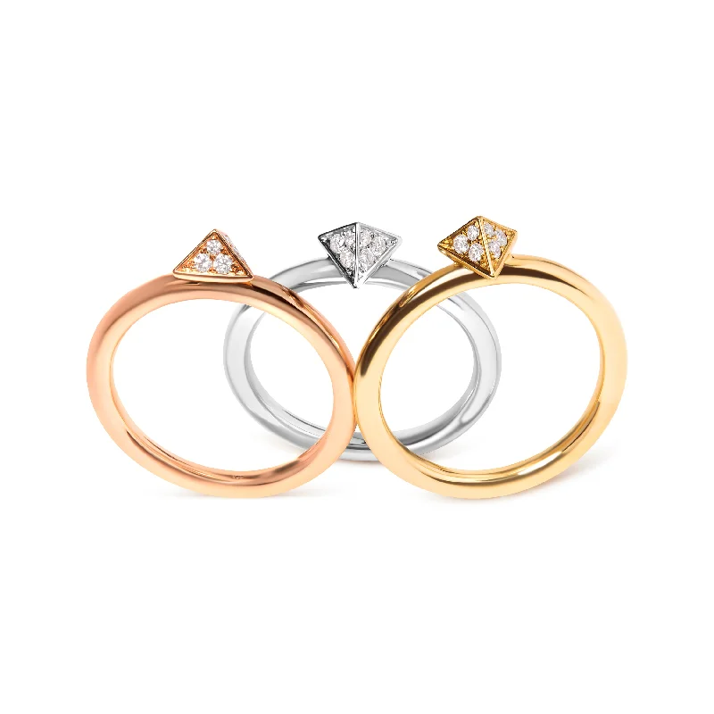 diamond wedding rings with channel-set stones-14K Tri Color Gold 1/3 Cttw Diamond Pyramid Stackable Band Ring Set