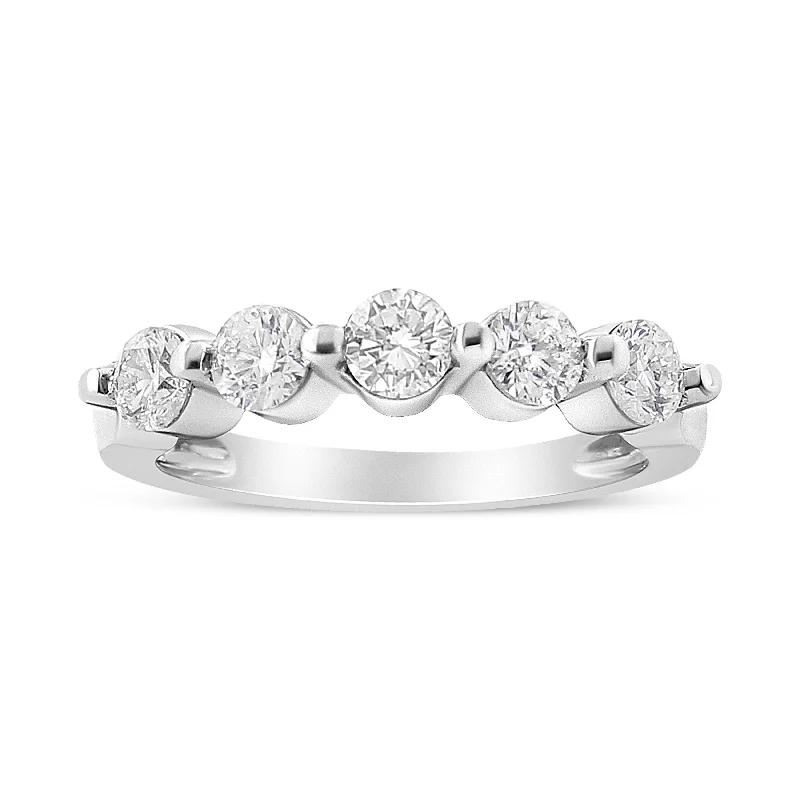 engagement rings with color-changing gemstones-14K White Gold 1.00 Cttw Brilliant Round Cut Diamond 5-Stone Band Ring