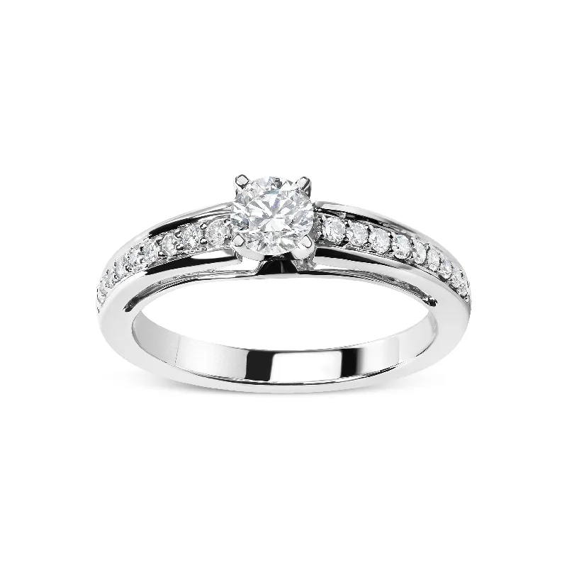 women’s custom-designed wedding bands-14K White Gold 1/2 Cttw Diamond Solitaire Pave Set Engagement Ring