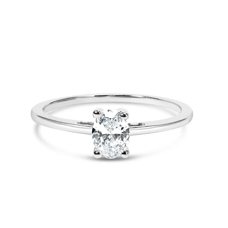 engagement rings with marquise-cut diamonds-14K White Gold 1/2 Cttw Oval Lab Grown Diamond 4 Prong Solitaire Engagement Ring