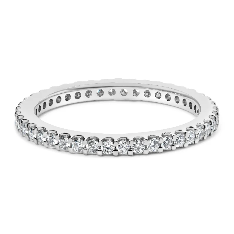 classic diamond rings for women-14K White Gold Shared Prong Set Round Diamond Eternity Band Ring