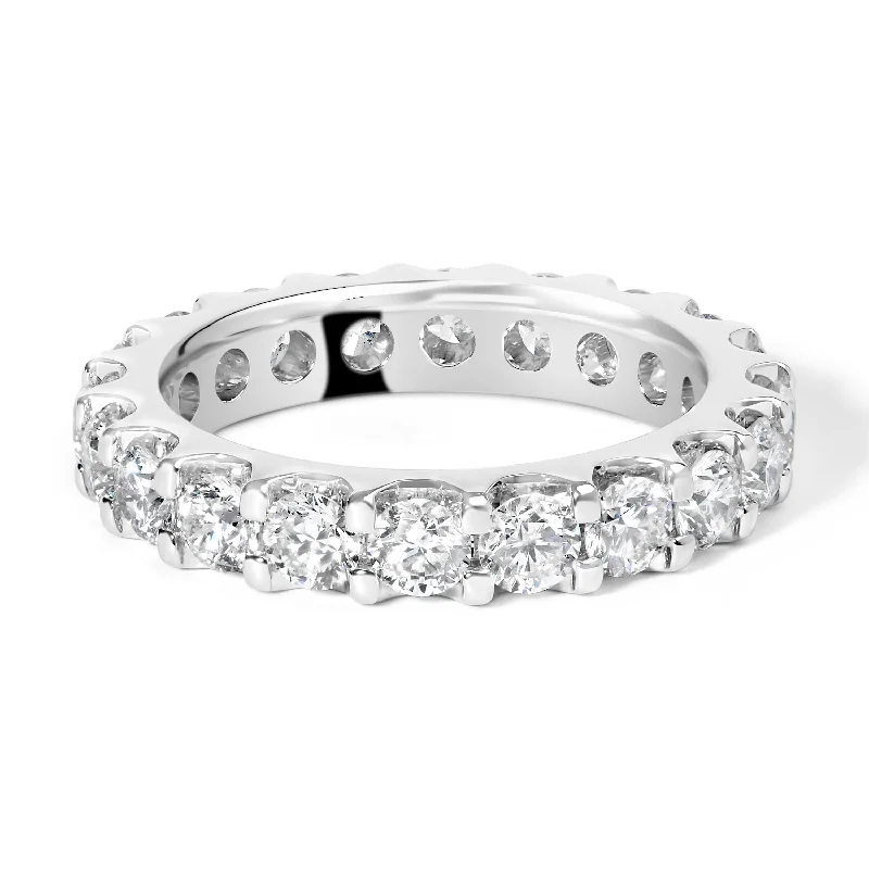 women’s rings with citrine gemstones-14K White Gold Shared Prong Set Round Diamond Eternity Band Ring