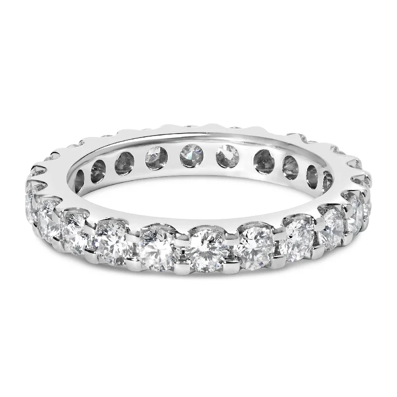 women’s wedding bands with three diamonds-14K White Gold Shared Prong Set Round Diamond Eternity Band Ring