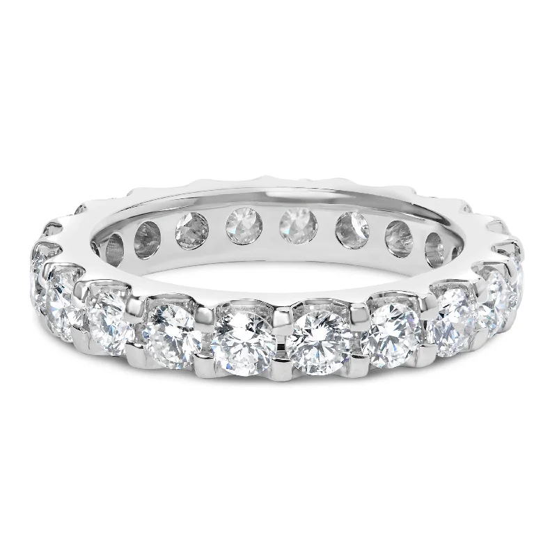 engagement rings for women with sapphire center-14K White Gold Shared Prong Set Round Diamond Eternity Band Ring