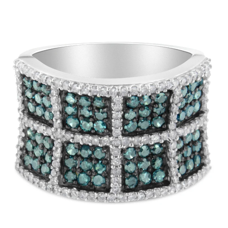 men’s rings with diamond and emerald accents-14K White Gold White and Treated Blue Diamond Cocktail Ring