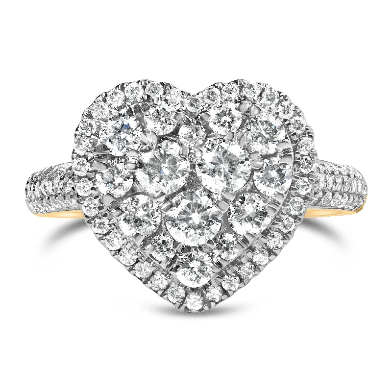 women’s engagement rings with diamond pave settings-14K Yellow Gold 1 1/2 Cttw Diamond Heart Shaped Composite Ring