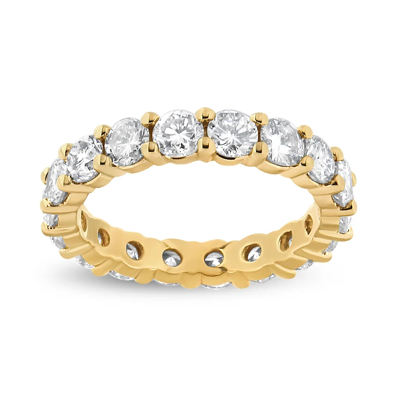 platinum rings with ruby accents for women-14K Yellow Gold 3.00 Cttw Shared Prong Set Round Cut Diamond Eternity Band