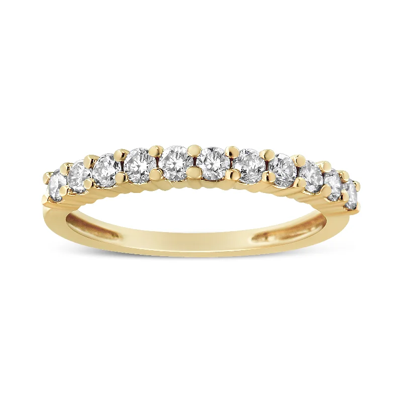 men’s rings with engraved initials-14K Yellow Gold Plated .925 Sterling Silver 1/2 cttw Shared Prong Set Brilliant Round-Cut Diamond 11 Stone Band Ring