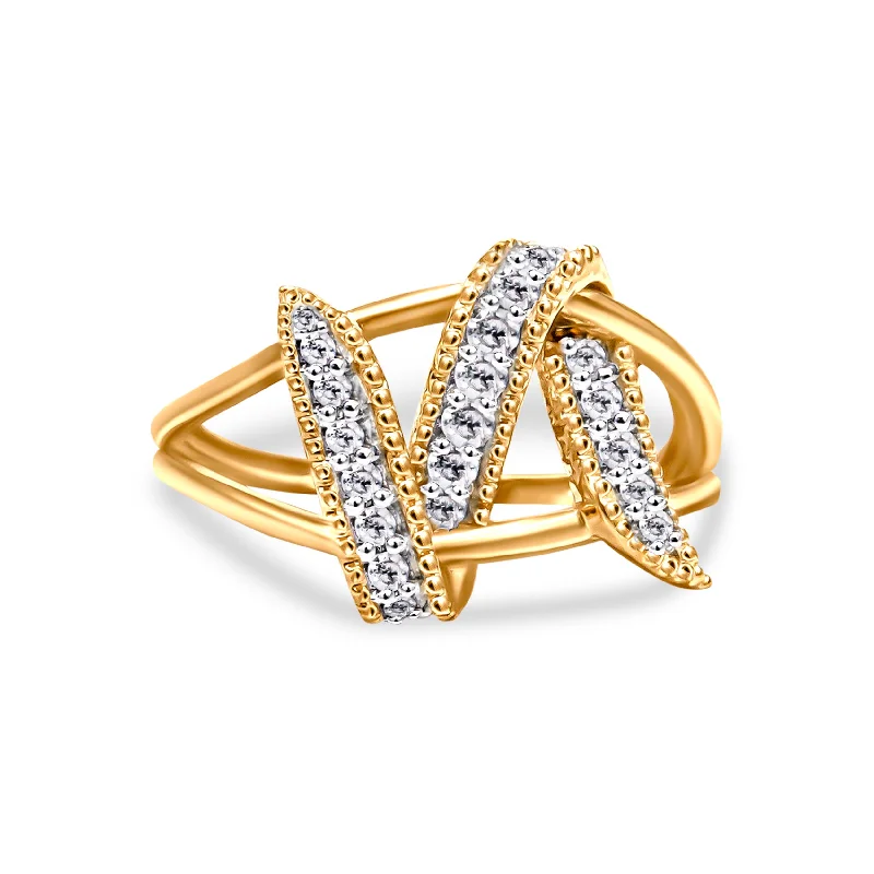 engagement rings with emerald-cut diamonds-14K Yellow Gold Plated .925 Sterling Silver 1/4 Cttw Diamond Interlocking Bypass Ring