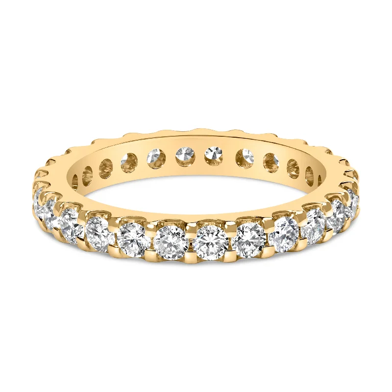 wedding bands for women with swirl designs-14K Yellow Gold Shared Prong Set Round Diamond Eternity Band Ring