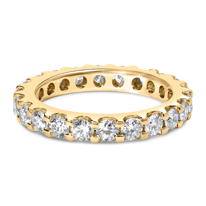 women’s wedding bands with sapphire inlays-14K Yellow Gold Shared Prong Set Round Diamond Eternity Band Ring