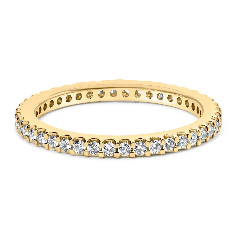 engagement rings with heart-shaped diamonds for women-14K Yellow Gold Shared Prong Set Round Diamond Eternity Band Ring