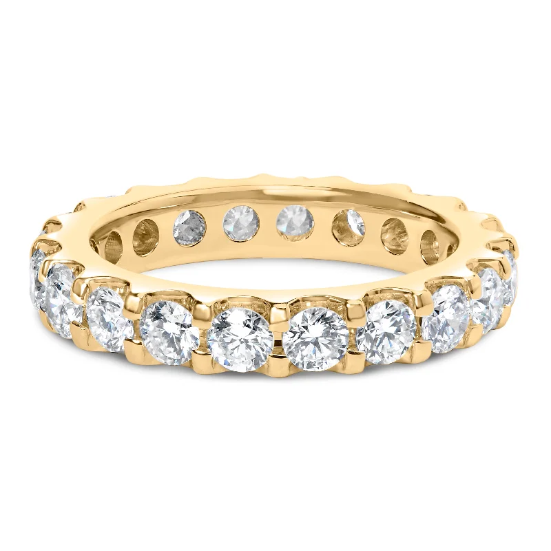 men’s wedding rings with opal stones-14K Yellow Gold Shared Prong Set Round Diamond Eternity Band Ring