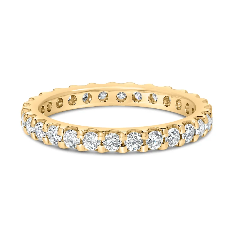 custom platinum wedding bands with gemstones-14K Yellow Gold Shared Prong Set Round Diamond Eternity Band Ring