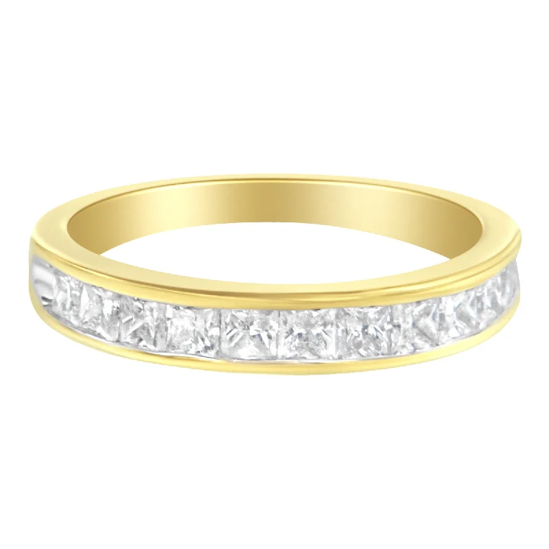 women’s rings with emerald and diamond combinations-14KT Yellow Gold Diamond Channel Band Ring