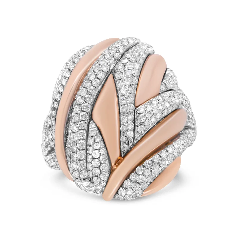 unique women’s wedding rings with diamonds-18K Rose and White Gold 1 7/8 Cttw Diamond and Gold Textured Dome Cocktail Ring