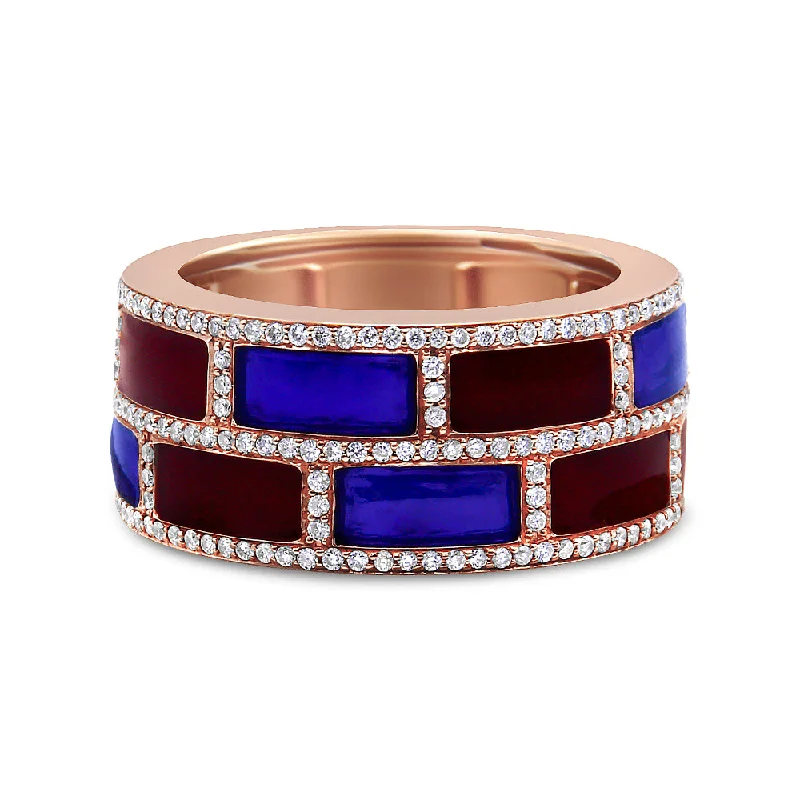 women’s engagement rings with round sapphires-18K Rose Gold Alternating Red and Blue Enamel and 1/2 Cttw Diamond Studded Band Ring