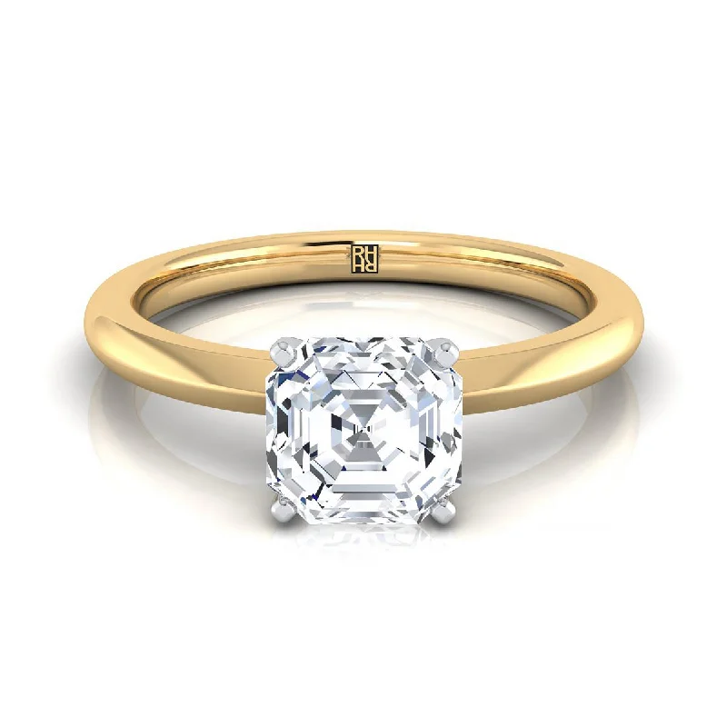 promise rings with diamond accents-14K Yellow Gold Asscher Cut  Petite Knife Edge Solitaire Engagement Ring