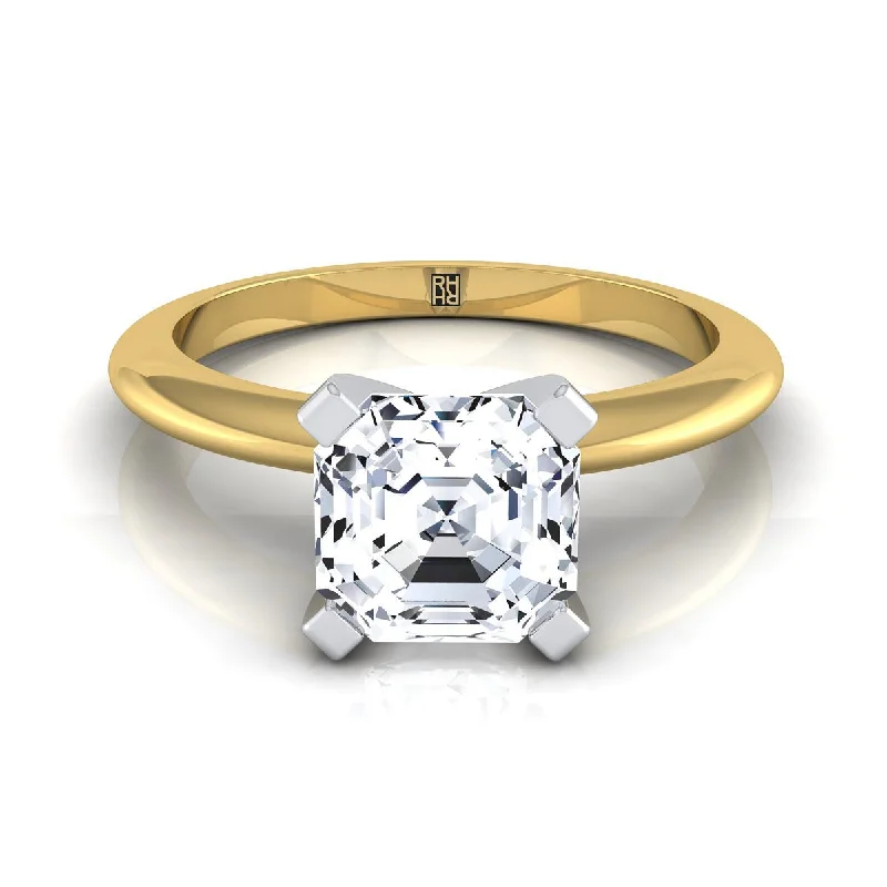 custom silver wedding rings with gemstone inlays-14K Yellow Gold Asscher Cut  Classic Low Base Solitaire Engagement Ring