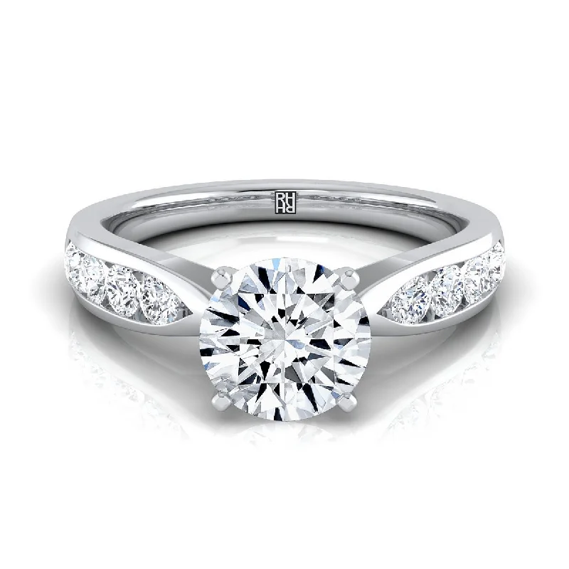 engagement rings with heart-shaped diamonds for women-Platinum Round Brilliant Pinched Channel Diamond Channel Engagement Ring -3/8ctw