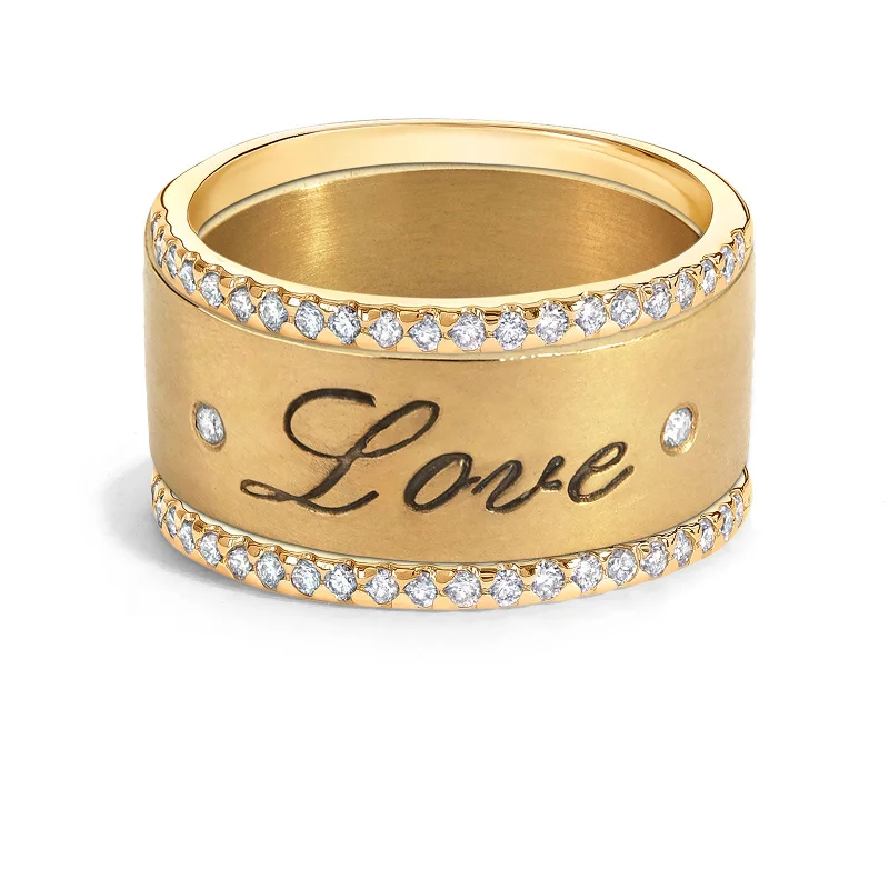 women’s rings with multi-colored gemstones-8mm Gold Love Standard Ring & Small Pavé Stack