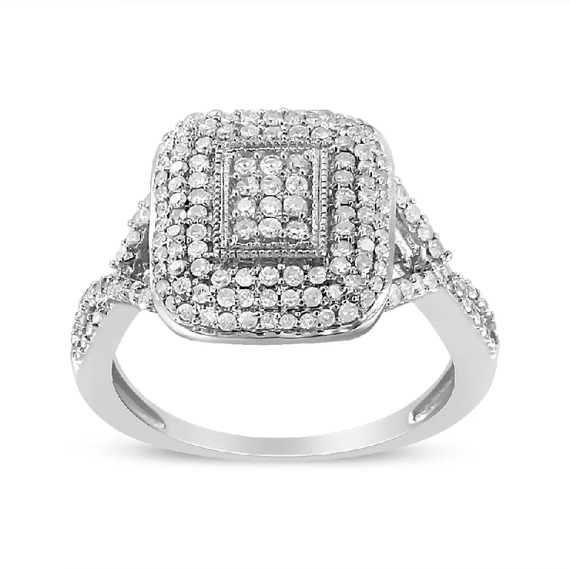 wedding bands for women with diamonds and emeralds-.925 Sterling Silver 1/2 Cttw Round-Cut Diamond Cluster Cushion Ring