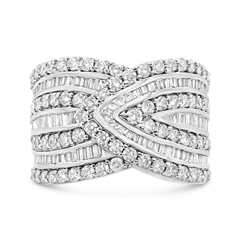 engagement rings with fancy cut diamonds-.925 Sterling Silver 2 3/8 Cttw Diamond Multi Row Overlay Band Ring