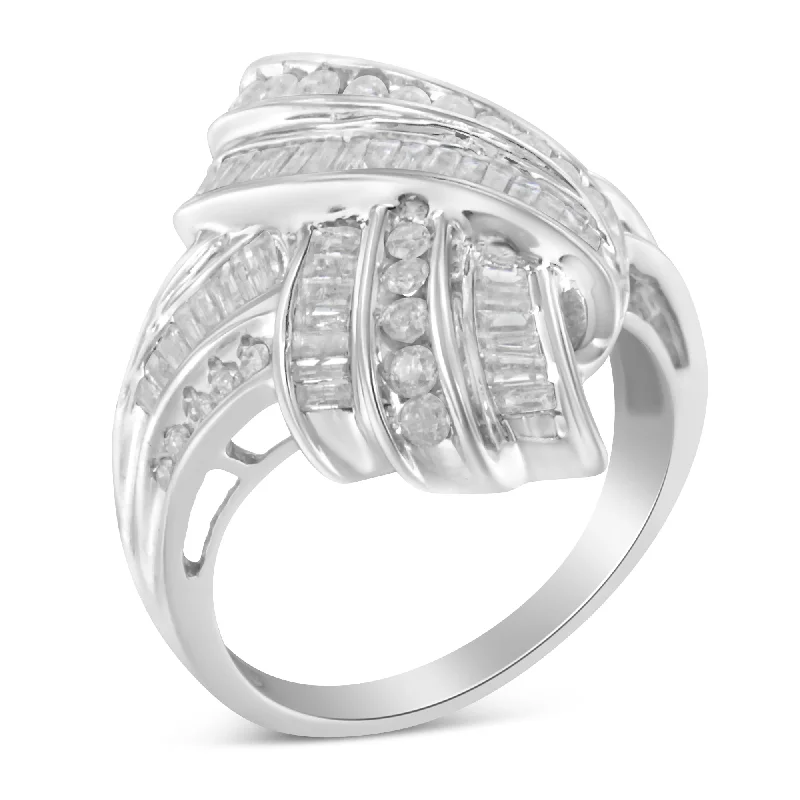 women’s wedding rings with square diamonds-.925 Sterling Silver Diamond Bypass Cocktail Ring