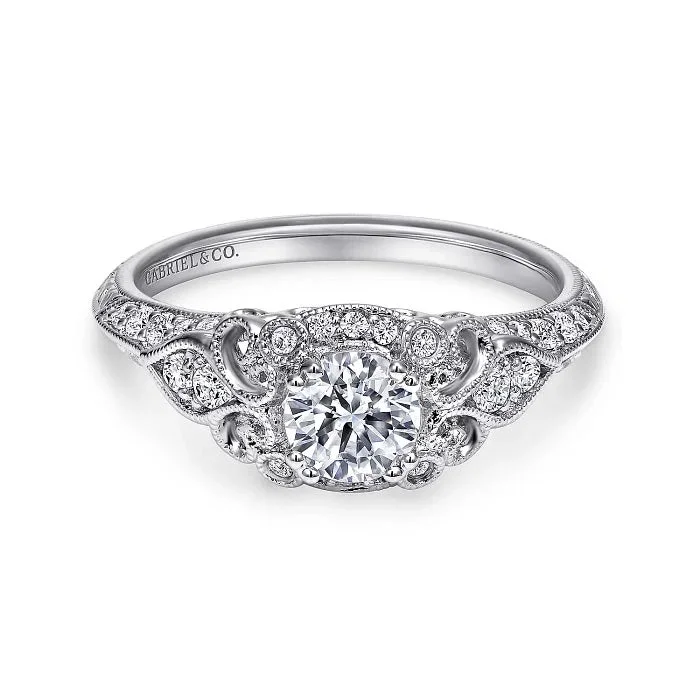 men’s engagement rings with oval diamonds-Abel - Unique 14K White Gold Vintage Inspired Diamond Halo Engagement Ring