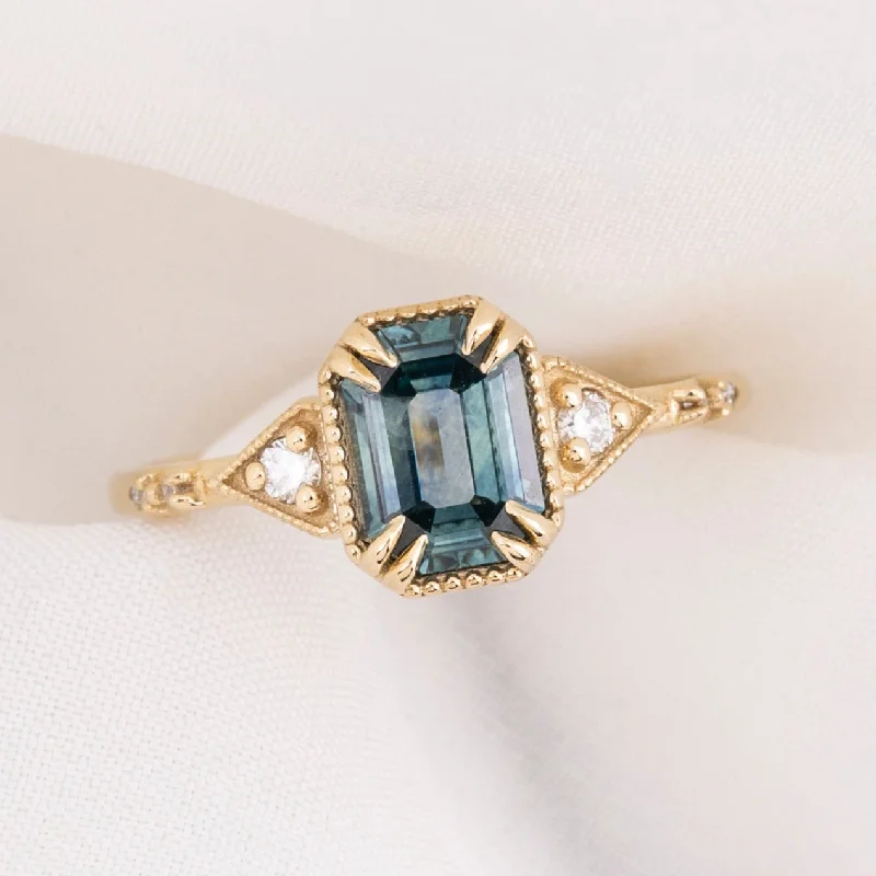 women’s wedding rings with round sapphires-Agatha Ring 1.06ct Teal Blue Montana Sapphire, 14k Yellow Gold (One of a kind)