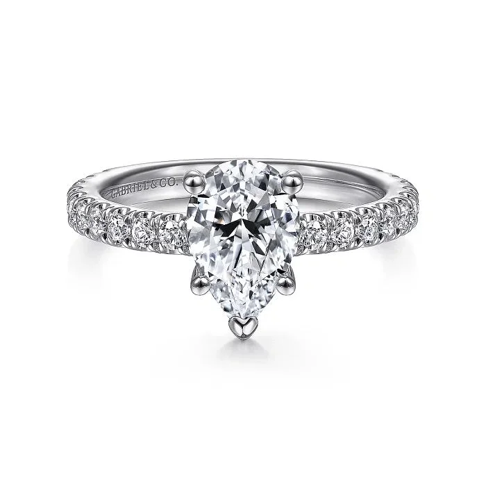 promise rings with diamond accents-Alina - 14K White Gold Hidden Halo Pear Shape Diamond Engagement Ring