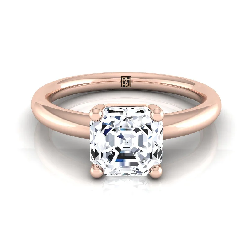 women’s rings with large gemstones-14K Rose Gold Asscher Cut Rounded Comfort Fit Solitaire Engagement Ring