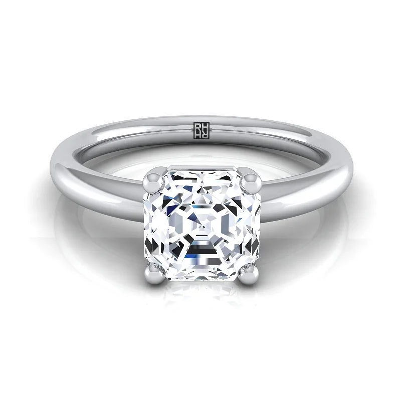 luxury wedding bands with diamonds for men-14K White Gold Asscher Cut Rounded Comfort Fit Solitaire Engagement Ring