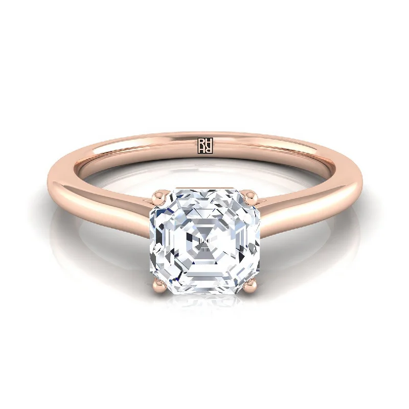 diamond engagement rings with pear-cut stones-14K Rose Gold Asscher Cut  Pinched Comfort Fit Claw Prong Solitaire Engagement Ring