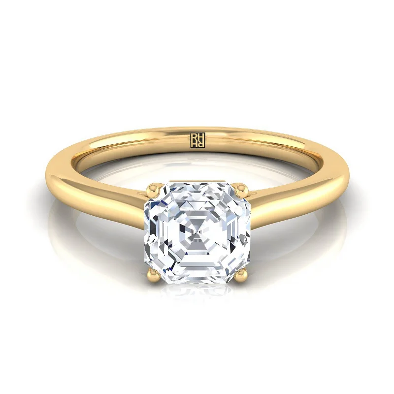 two-tone gold engagement rings-14K Yellow Gold Asscher Cut  Pinched Comfort Fit Claw Prong Solitaire Engagement Ring