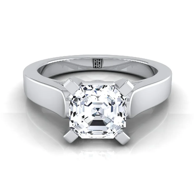 unique women’s engagement rings with sapphires-14K White Gold Asscher Cut  Cathedral Style Solitaire Engagement Ring