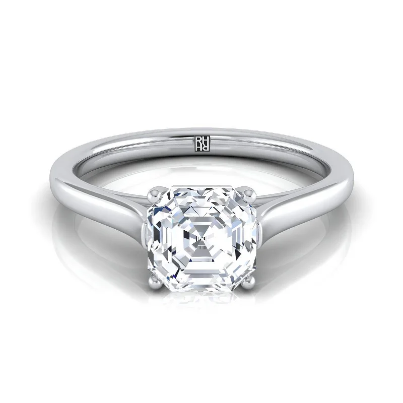 men’s engagement rings with oval diamonds-14K White Gold Asscher Cut  Elegant Cathedral Solitaire Engagement Ring