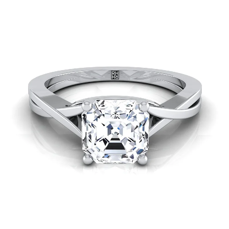 men’s engagement rings with white gold bands-18K White Gold Asscher Cut Delicate Twist Solitaire Engagement Ring