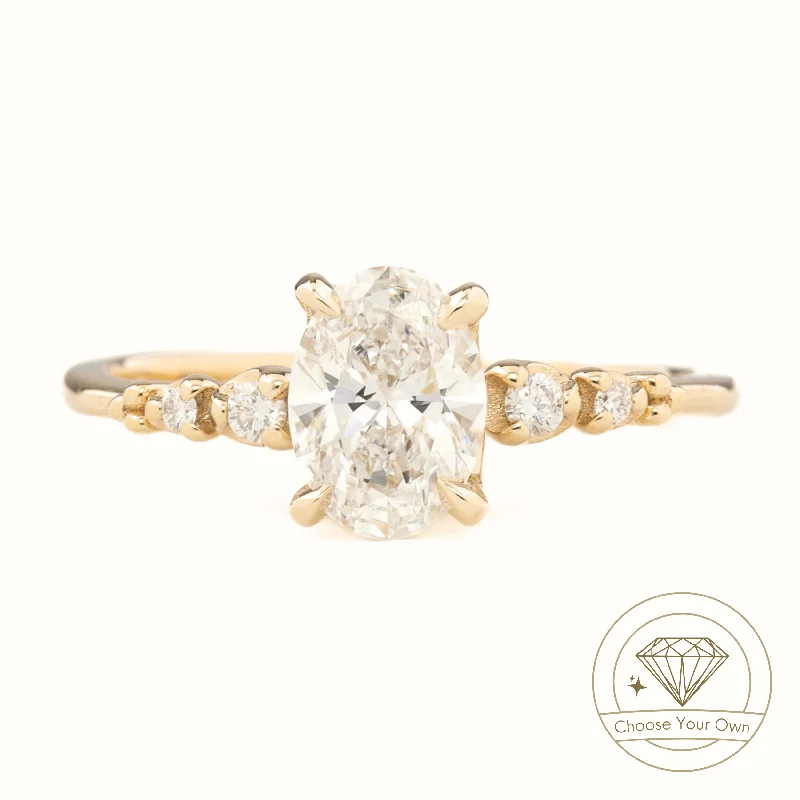 men’s rings with inlaid diamonds for engagement-Estel Fleur Four Prongs Ring, Oval Brilliant Cut Diamond