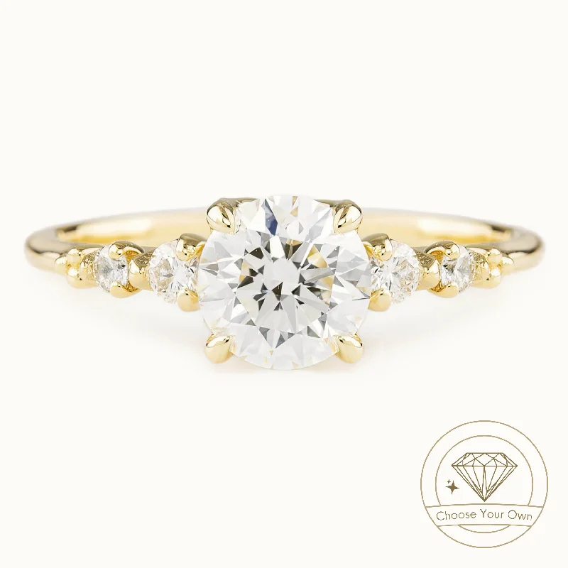 platinum engagement rings with solitaire diamonds-Estel Fleur Four Prongs Ring, Round Brilliant Cut Diamond