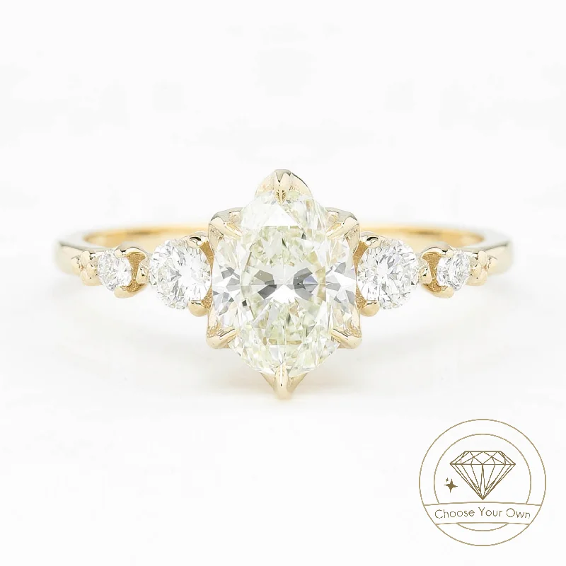 custom wedding rings for women with gemstones-Estel Fleur Grand Ring, Oval Brilliant Cut Diamond