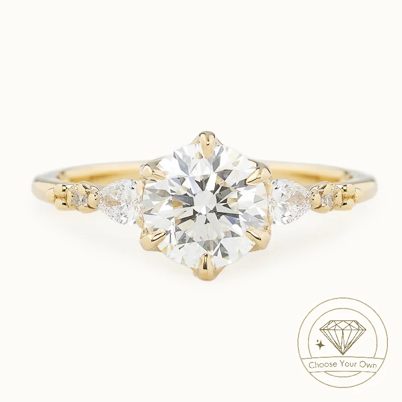 wedding bands with round diamonds for women-Estel Fleur Petal Ring, Round Brilliant Cut Diamond