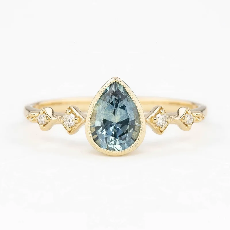 men’s engagement rings with bold designs-Celeste Ring 0.89ct Light Blue Green Pear Montana Sapphire, 14k Yellow Gold (One of a kind)