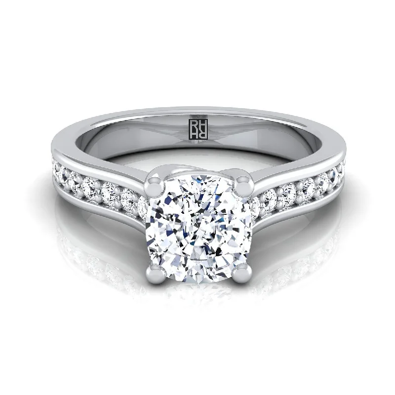 engagement rings with custom-cut sapphire centers-Platinum Cushion Diamond Channel Set Engagement Ring -1/3ctw