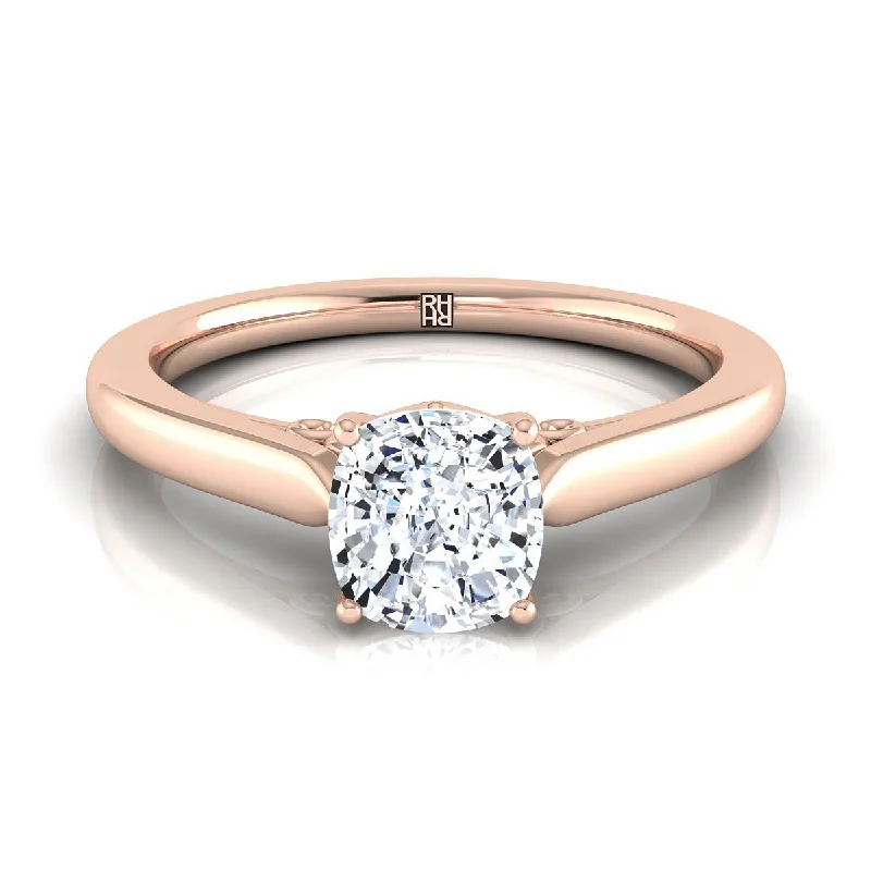 custom-designed rings for engagement and weddings-14K Rose Gold Cushion Scroll Gallery Comfort Fit Solitaire Engagement Ring