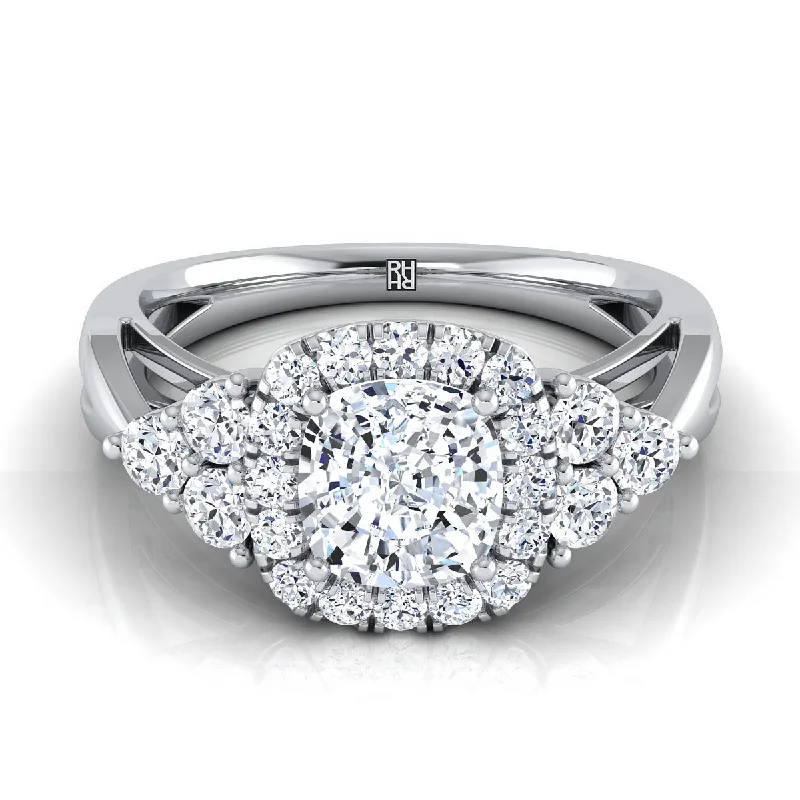 engagement rings with marquise-cut diamonds-18K White Gold Cushion Open Twisted Triple Diamond Engagement Ring -5/8ctw