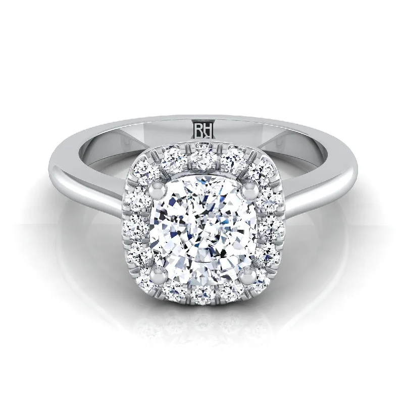 unique rings for women with diamonds-Platinum Cushion Diamond Classic Halo French Pave Engagement Ring -1/4ctw