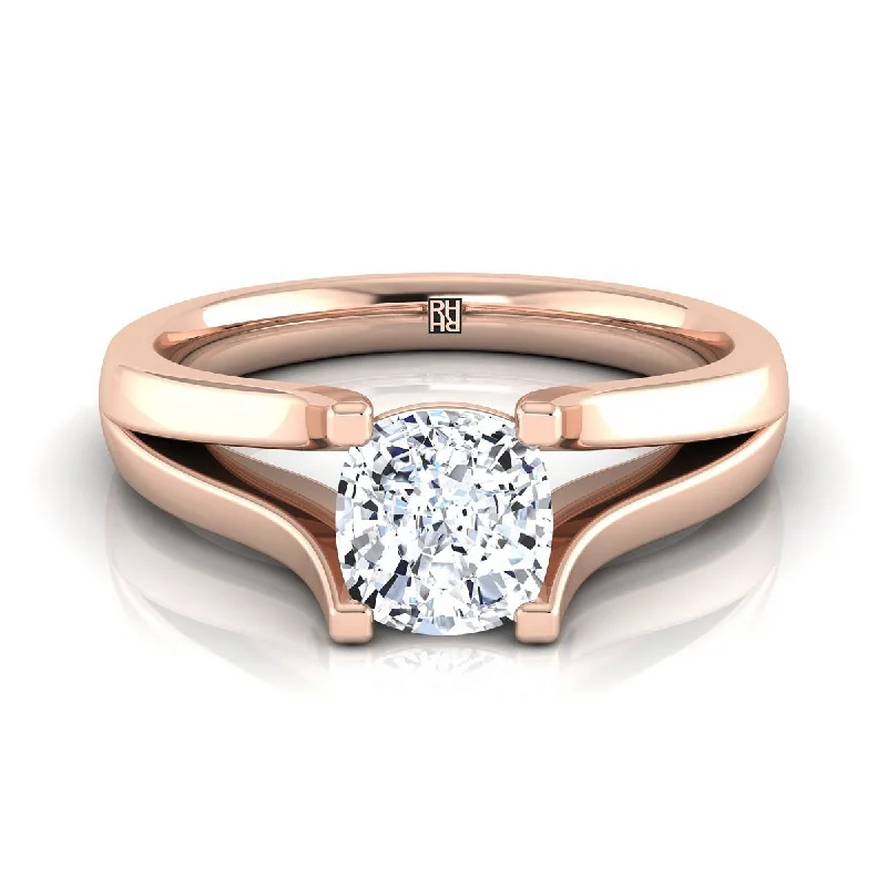 gemstone wedding bands with diamonds for women-14K Rose Gold Cushion Modern Split Shank Solitaire Engagement Ring